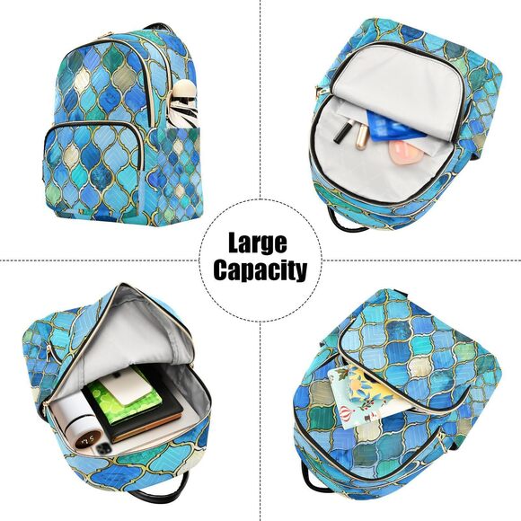 3115 Turquoise Blue Teal Green Pattern Mini Backpack Purse Travel Bag main image 5